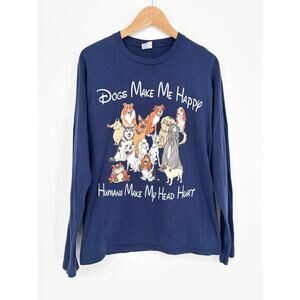 Dogs Make Me Happy Humans Make My Head Hurt Blue Long Sleeve Shirt Size M